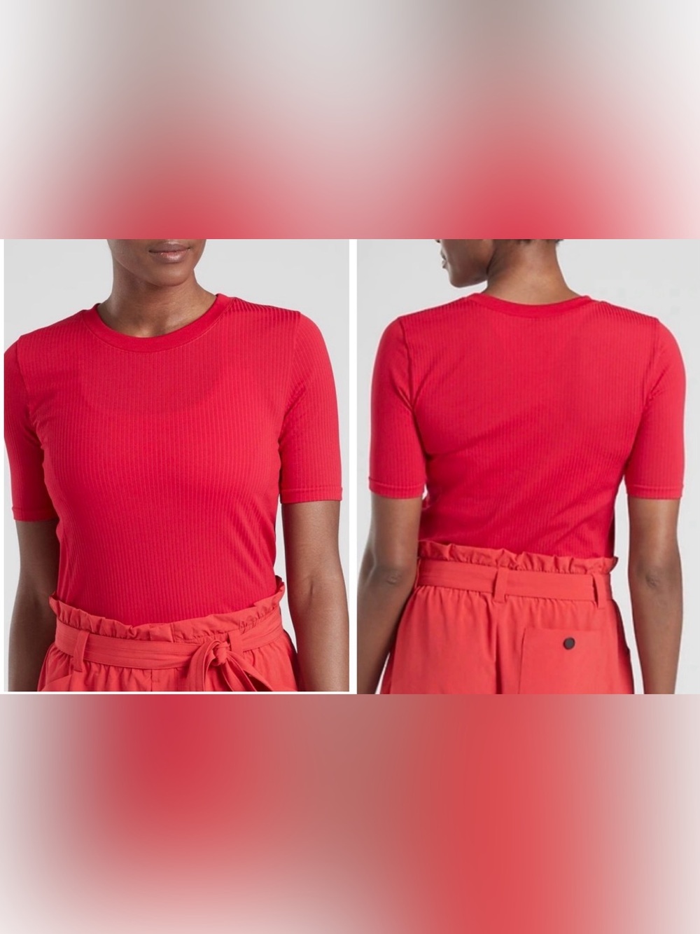 NWOT Athleta Renew Red Textured Ribbed Short Sleeve Athletic Shirt Medium